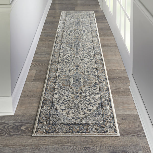 Homeroots 10' Gray And Ivory Medallion Power Loom Runner Rug  Polypropylene,Polyester 521923