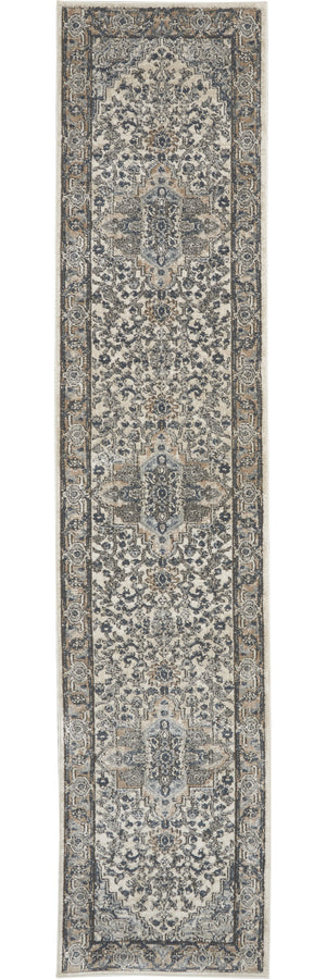 Homeroots 10' Gray And Ivory Medallion Power Loom Runner Rug  Polypropylene,Polyester 521923