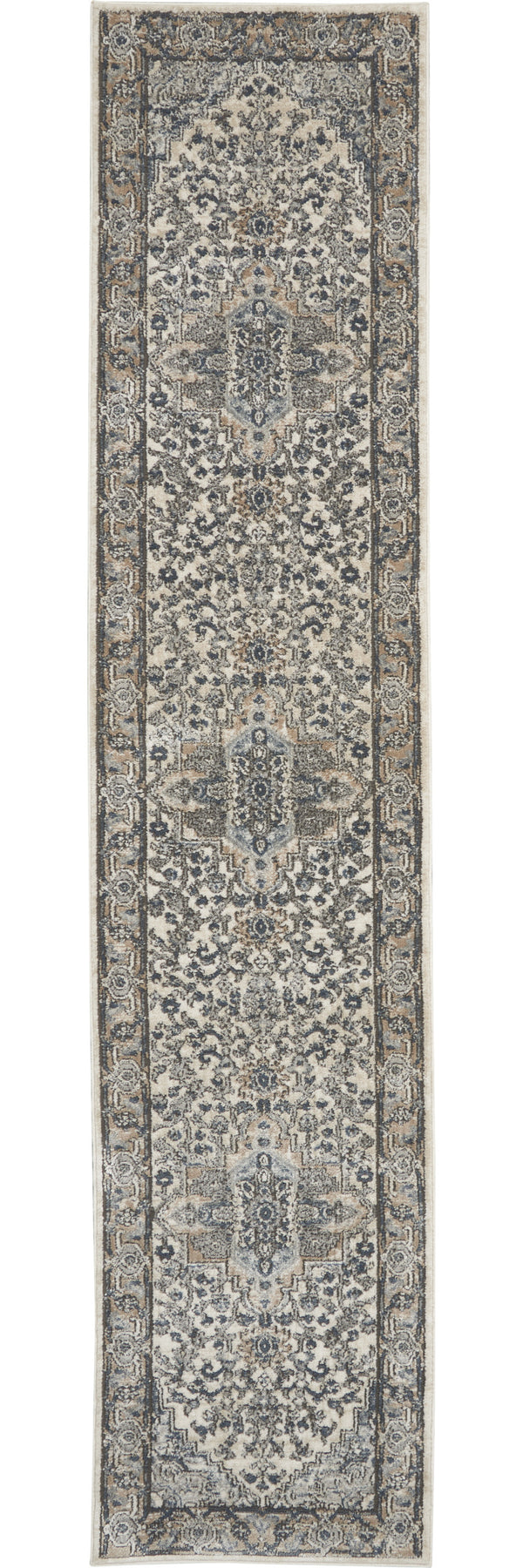 Homeroots 10' Gray And Ivory Medallion Power Loom Runner Rug  Polypropylene,Polyester 521923