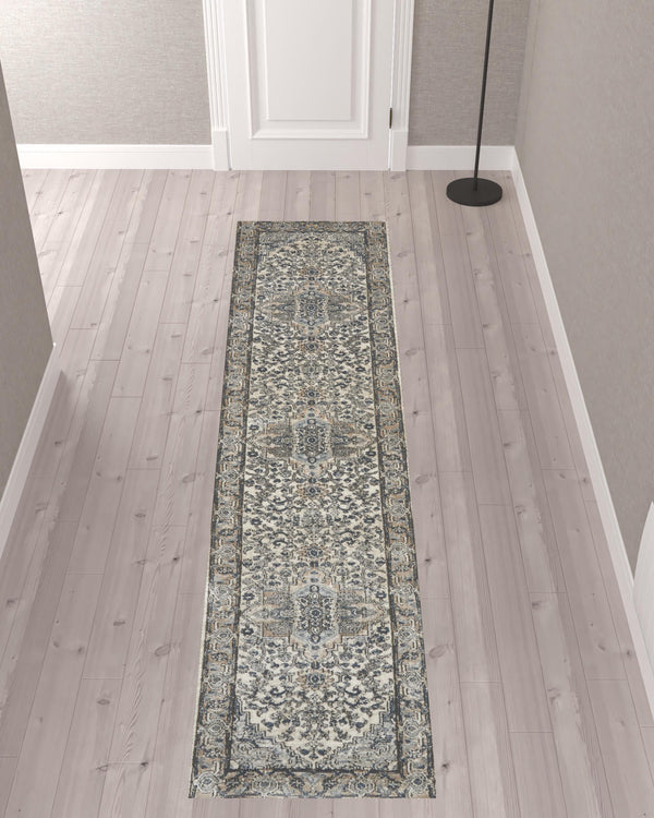 Homeroots 10' Gray And Ivory Medallion Power Loom Runner Rug  Polypropylene,Polyester 521923