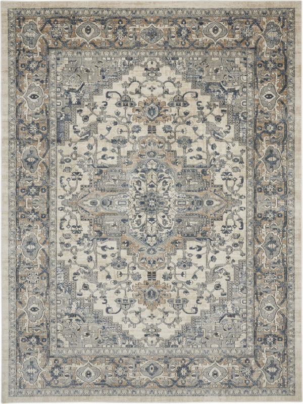 HomeRoots 7' Ivory Floral Power Loom Area Rug - Elegant Design for Living Room, Bedroom & High-Traffic Areas 9' X 12' 521924