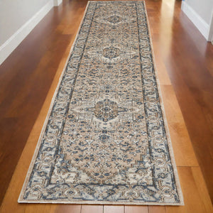Homeroots 12' Gray And Ivory Medallion Power Loom Runner Rug  Polypropylene,Polyester 521927