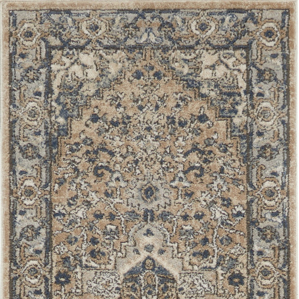 Homeroots 10' Gray And Ivory Medallion Power Loom Runner Rug  Polypropylene,Polyester 521929
