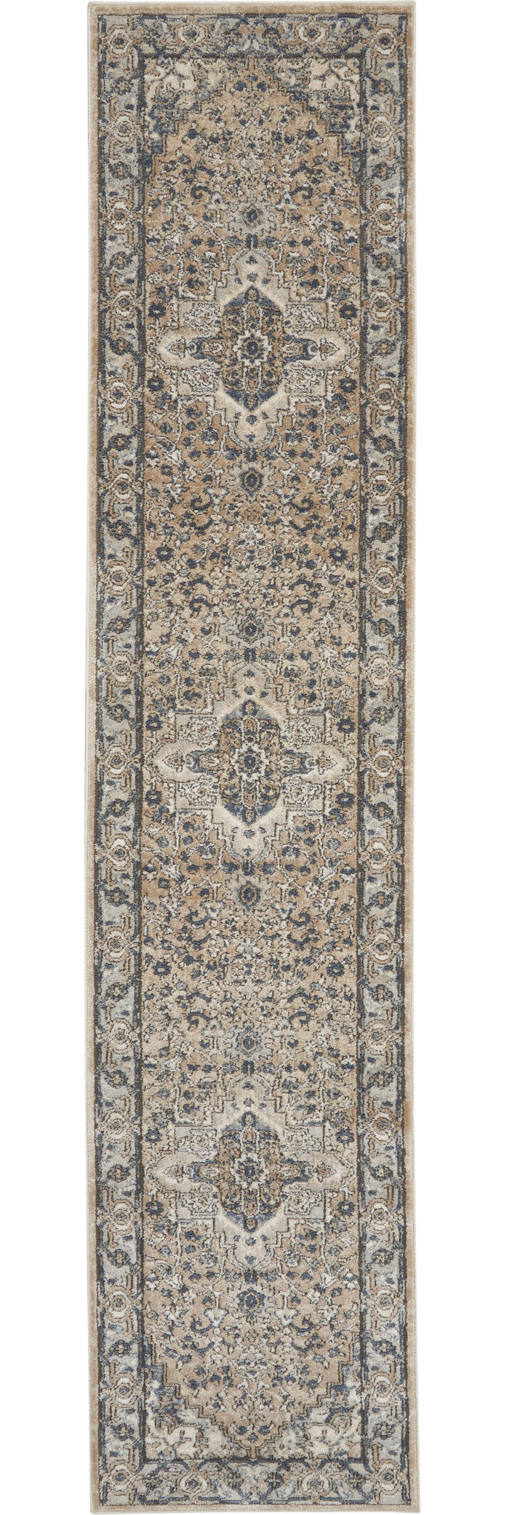 Homeroots 10' Gray And Ivory Medallion Power Loom Runner Rug  Polypropylene,Polyester 521929