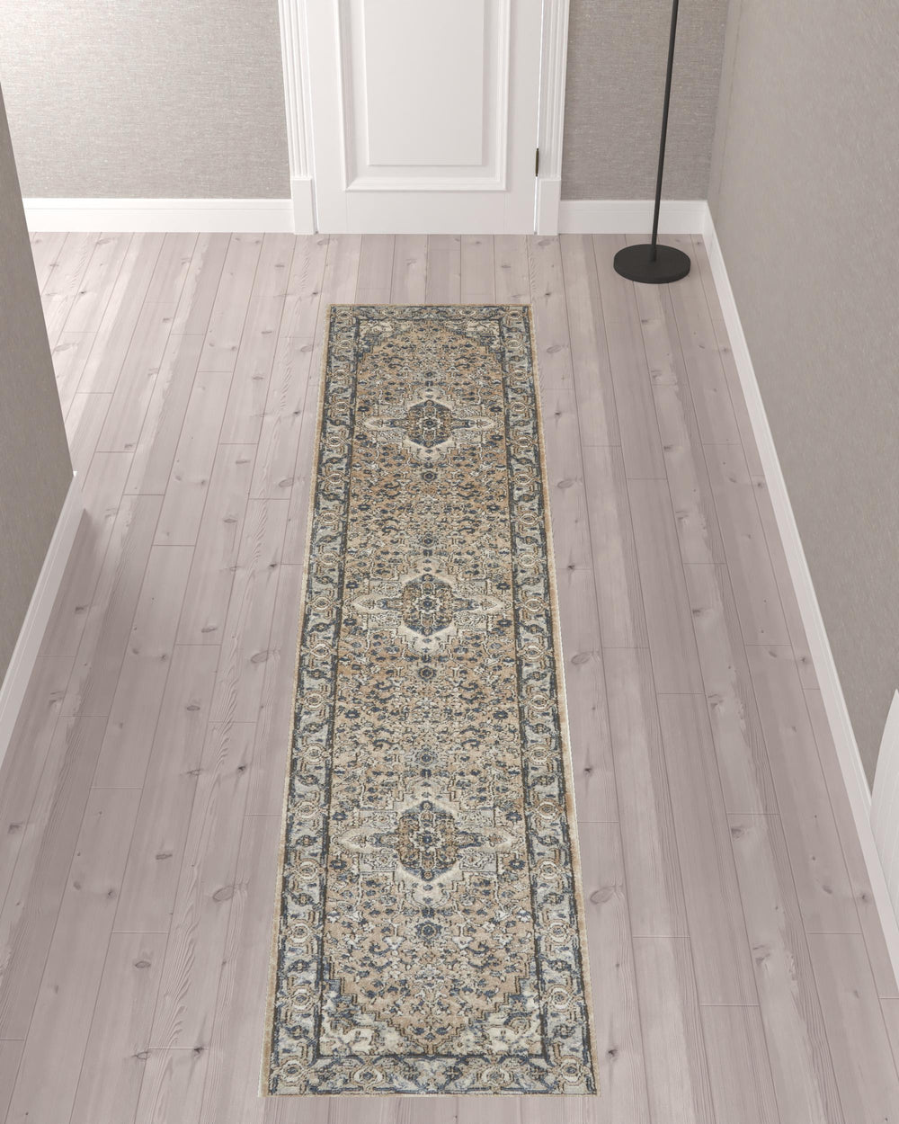 Homeroots 10' Gray And Ivory Medallion Power Loom Runner Rug  Polypropylene,Polyester 521929