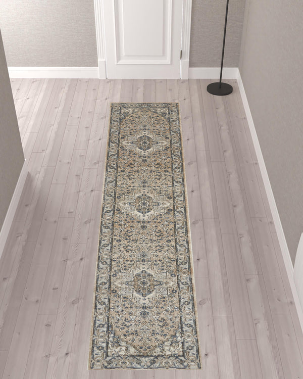 Homeroots 10' Gray And Ivory Medallion Power Loom Runner Rug  Polypropylene,Polyester 521929