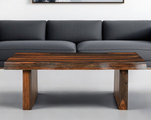 HomeRoots 51" Dark Brown Solid Wood Sled Coffee Table - Handcrafted Sheesham Elegance for Living Spaces 521933