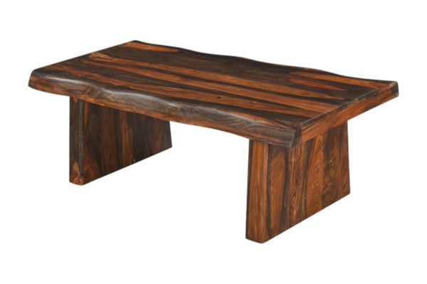 HomeRoots 51" Dark Brown Solid Wood Sled Coffee Table - Handcrafted Sheesham Elegance for Living Spaces 521933