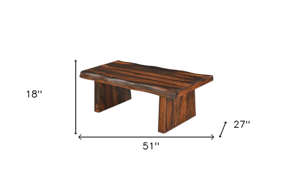 HomeRoots 51" Dark Brown Solid Wood Sled Coffee Table - Handcrafted Sheesham Elegance for Living Spaces 521933