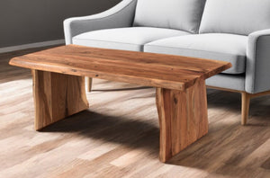 HomeRoots 51" Brown Solid Wood Sled Coffee Table - Timeless Acacia Design for Living Spaces, Versatile & Durable 521934