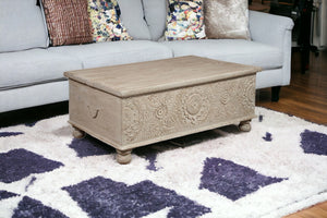 Homeroots 49" Natural Solid Wood Distressed Lift Top Coffee Table   521935