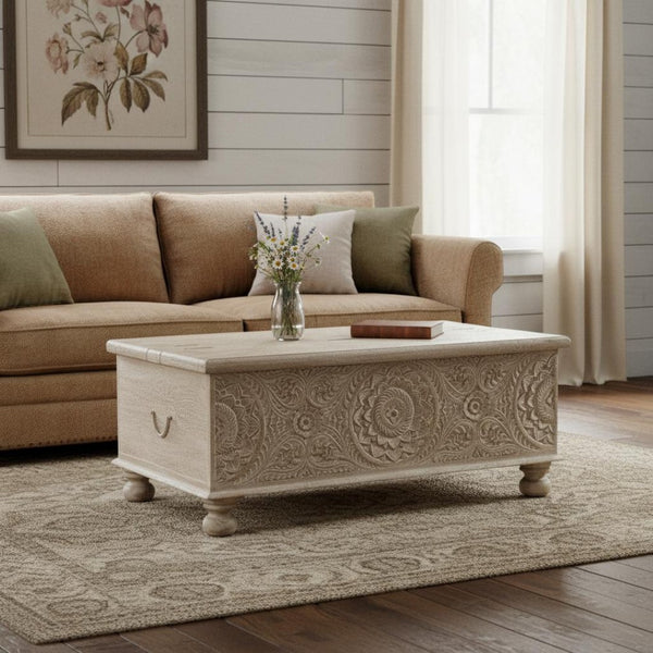 HomeRoots 49" Rustic Solid Mango Wood Lift-Top Coffee Table with Storage for Stylish Living & Versatile Use 521935
