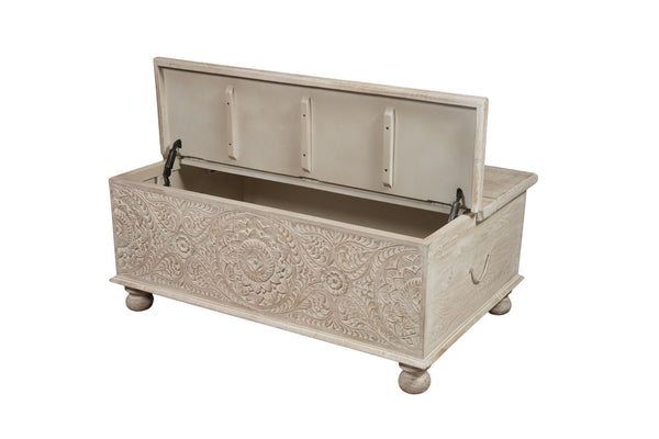 Homeroots 49" Natural Solid Wood Distressed Lift Top Coffee Table   521935