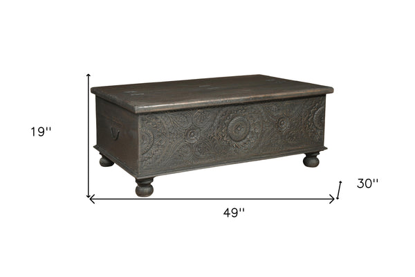 Homeroots 49" Black Solid Wood Distressed Lift Top Coffee Table   521936