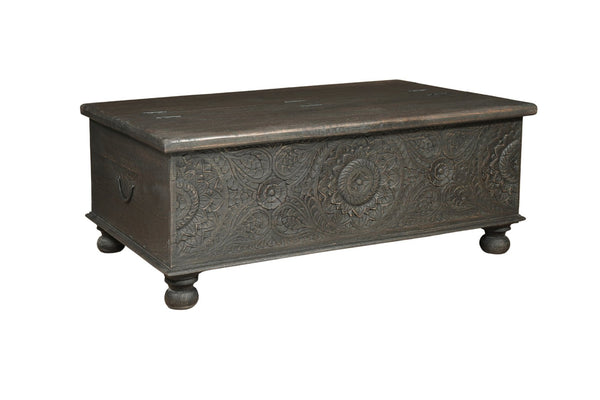 HomeRoots 49" Distressed Black Solid Wood Lift-Top Coffee Table: Rustic Charm Meets Functional Style & Storage 521936