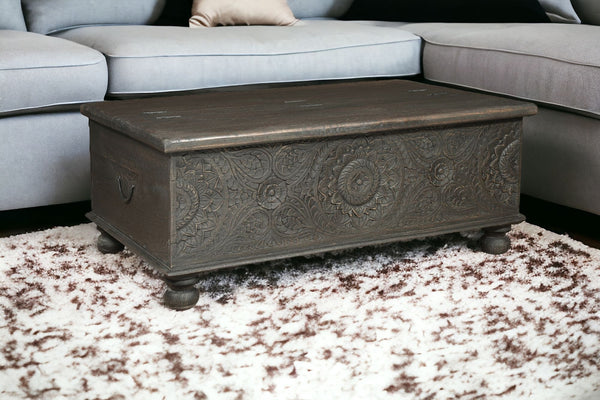 Homeroots 49" Black Solid Wood Distressed Lift Top Coffee Table   521936