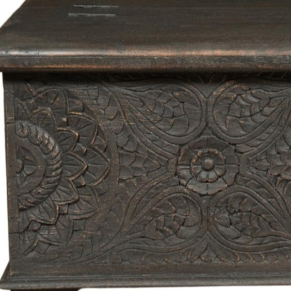 HomeRoots 49" Distressed Black Solid Wood Lift-Top Coffee Table: Rustic Charm Meets Functional Style & Storage 521936