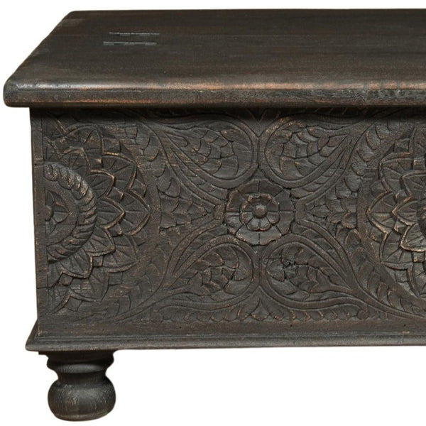 HomeRoots 49" Distressed Black Solid Wood Lift-Top Coffee Table: Rustic Charm Meets Functional Style & Storage 521936