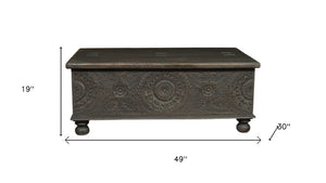 HomeRoots 49" Distressed Black Solid Wood Lift-Top Coffee Table: Rustic Charm Meets Functional Style & Storage 521936