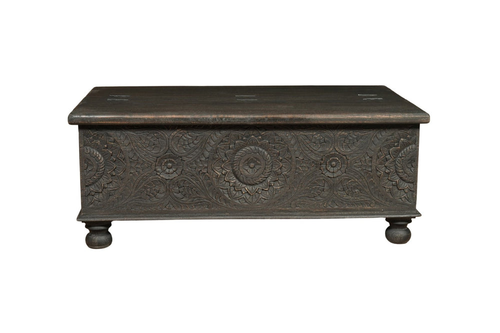 HomeRoots 49" Distressed Black Solid Wood Lift-Top Coffee Table: Rustic Charm Meets Functional Style & Storage 521936