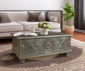 HomeRoots 49" Distressed Black Solid Wood Lift-Top Coffee Table: Rustic Charm Meets Functional Style & Storage 521936