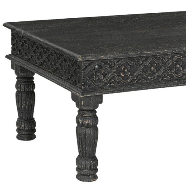 Homeroots 51" Black Solid Wood Distressed Coffee Table   521938