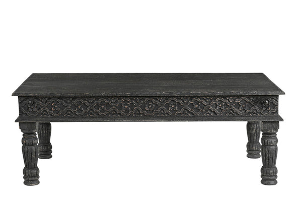 Homeroots 51" Black Solid Wood Distressed Coffee Table   521938