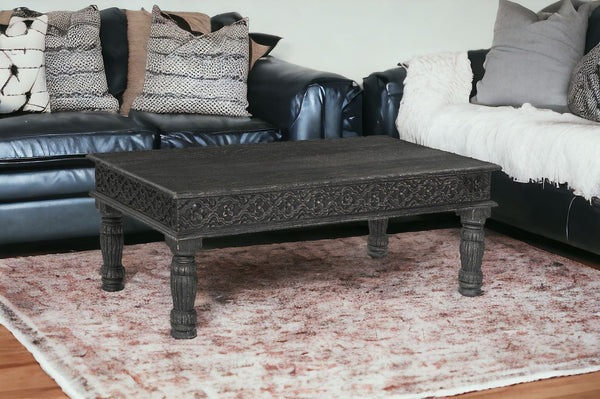 Homeroots 51" Black Solid Wood Distressed Coffee Table   521938