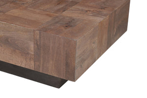 HomeRoots 59" Striking Solid Wood Block Coffee Table in Dark Brown & Black for Modern Living Spaces Elegance 521941