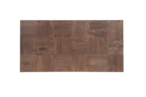 HomeRoots 59" Striking Solid Wood Block Coffee Table in Dark Brown & Black for Modern Living Spaces Elegance 521941