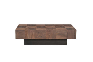 HomeRoots 59" Striking Solid Wood Block Coffee Table in Dark Brown & Black for Modern Living Spaces Elegance 521941