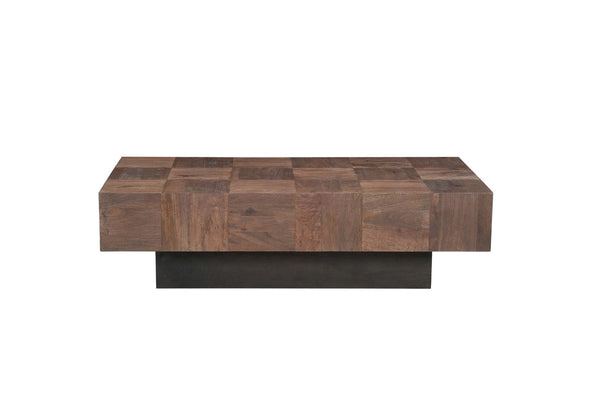 HomeRoots 59" Striking Solid Wood Block Coffee Table in Dark Brown & Black for Modern Living Spaces Elegance 521941