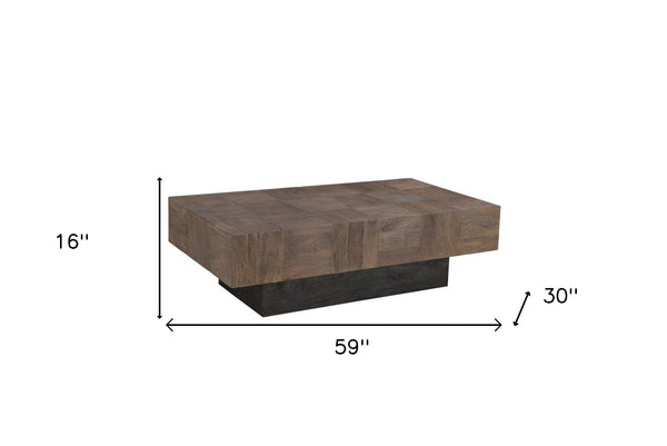 Homeroots 59" Dark Brown And Black Solid Wood Coffee Table   521941
