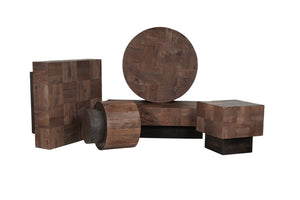 HomeRoots 59" Striking Solid Wood Block Coffee Table in Dark Brown & Black for Modern Living Spaces Elegance 521941