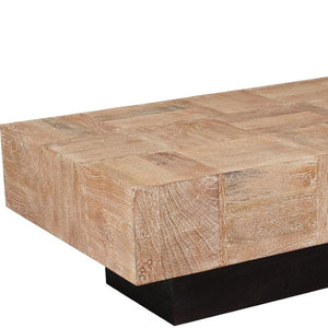HomeRoots 59" Solid Wood Block Coffee Table - Rustic Chic Design with Natural Finish & Black Base for Versatility 521942