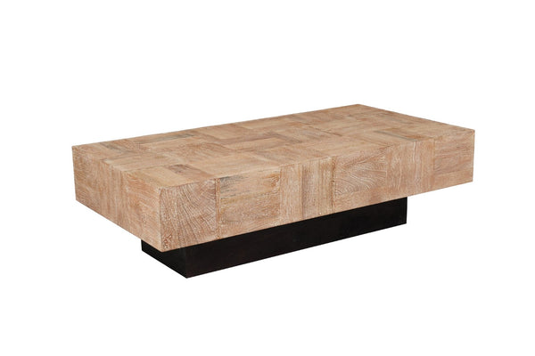 HomeRoots 59" Solid Wood Block Coffee Table - Rustic Chic Design with Natural Finish & Black Base for Versatility 521942