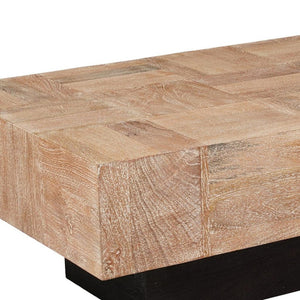 HomeRoots 59" Solid Wood Block Coffee Table - Rustic Chic Design with Natural Finish & Black Base for Versatility 521942
