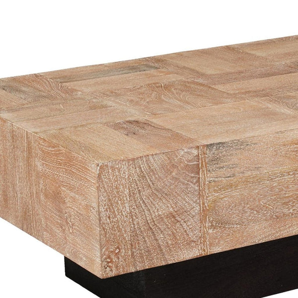 HomeRoots 59" Solid Wood Block Coffee Table - Rustic Chic Design with Natural Finish & Black Base for Versatility 521942