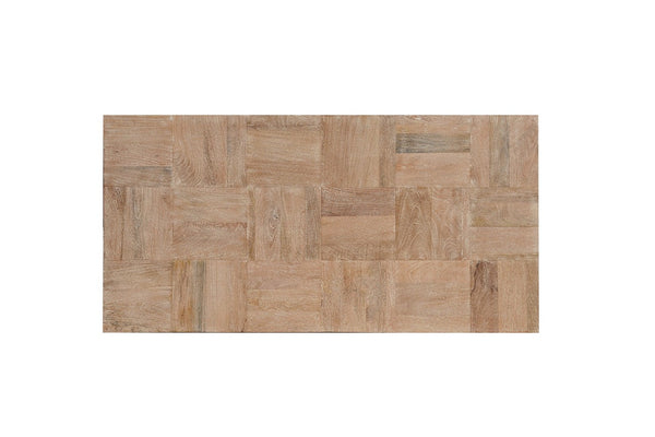 HomeRoots 59" Solid Wood Block Coffee Table - Rustic Chic Design with Natural Finish & Black Base for Versatility 521942