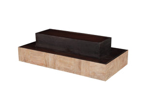 HomeRoots 59" Solid Wood Block Coffee Table - Rustic Chic Design with Natural Finish & Black Base for Versatility 521942