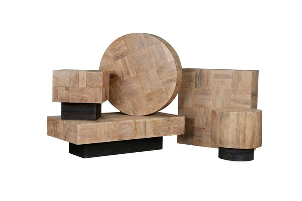 HomeRoots 59" Solid Wood Block Coffee Table - Rustic Chic Design with Natural Finish & Black Base for Versatility 521942