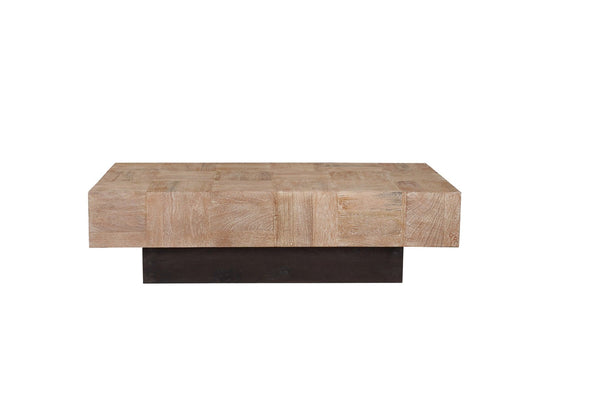 HomeRoots 59" Solid Wood Block Coffee Table - Rustic Chic Design with Natural Finish & Black Base for Versatility 521942