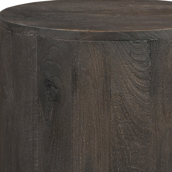 HomeRoots 18" Handcrafted Solid Wood Round End Table with Vintage Distressed Finish for Cozy Living Spaces 521943
