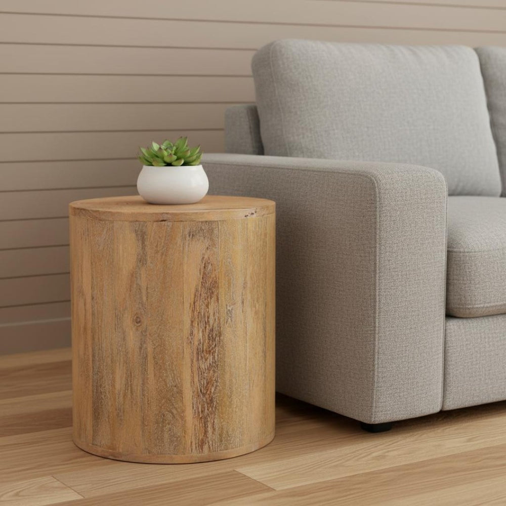 HomeRoots 18" Handcrafted Solid Wood Round End Table - Rustic Two-Tone Finish, Versatile Accent for Any Space 521944