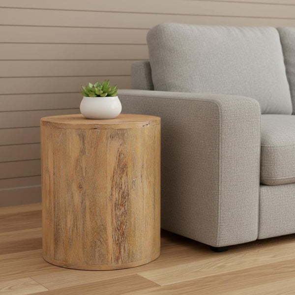 HomeRoots 18" Handcrafted Solid Wood Round End Table - Rustic Two-Tone Finish, Versatile Accent for Any Space 521944