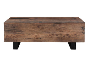 Homeroots 52" Dark Brown And Black Solid Wood And Metal Distressed Coffee Table   521947