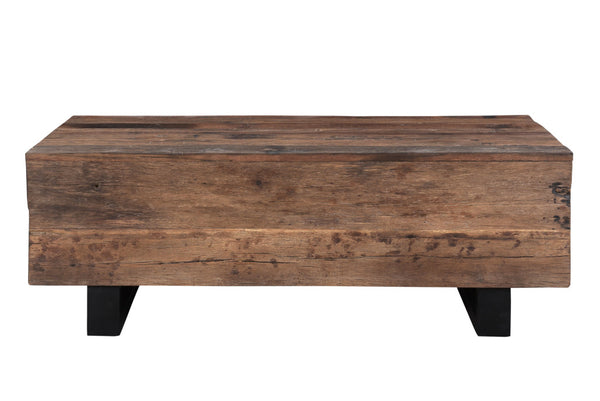 Homeroots 52" Dark Brown And Black Solid Wood And Metal Distressed Coffee Table   521947