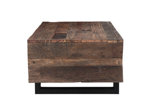 Homeroots 52" Dark Brown And Black Solid Wood And Metal Distressed Coffee Table   521947