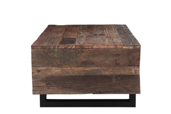 Homeroots 52" Dark Brown And Black Solid Wood And Metal Distressed Coffee Table   521947