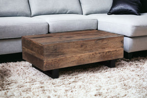 Homeroots 52" Dark Brown And Black Solid Wood And Metal Distressed Coffee Table   521947